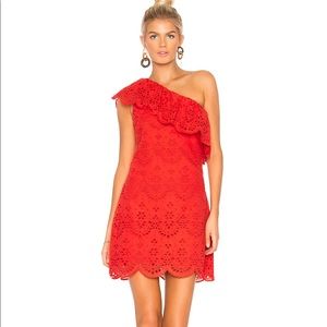 Red one shoulder dress